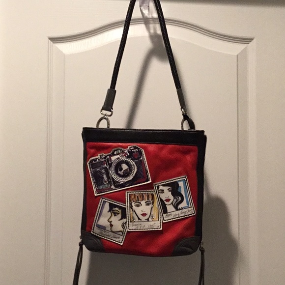 Brighton Artistic Red and Black Hobo Bag - Picture 1 of 3